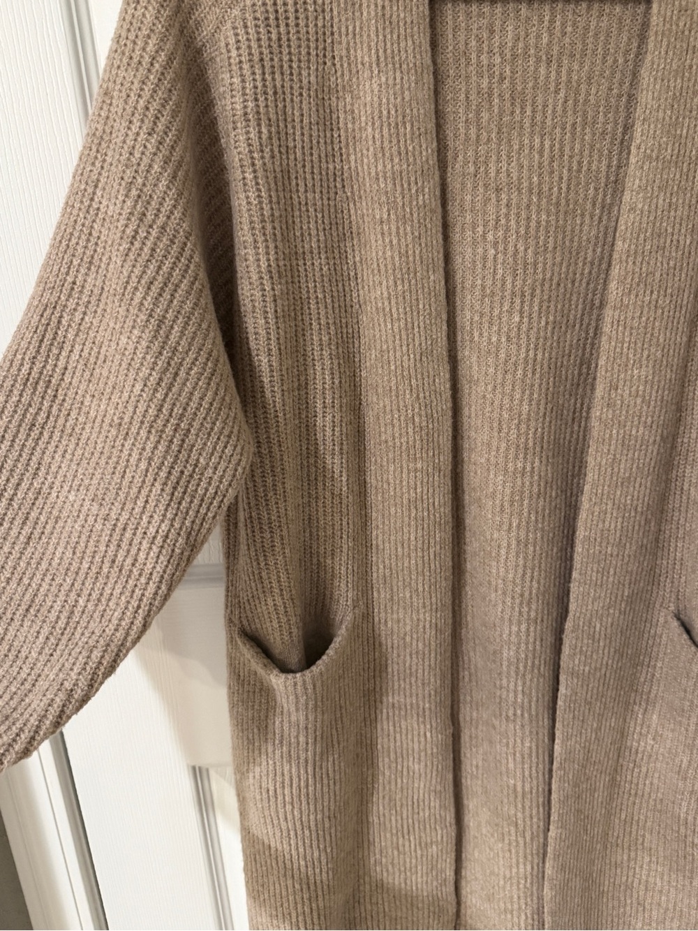 Universal Thread Long Open-Front Ribbed Cardigan - Taupe - Picture 3 of 8
